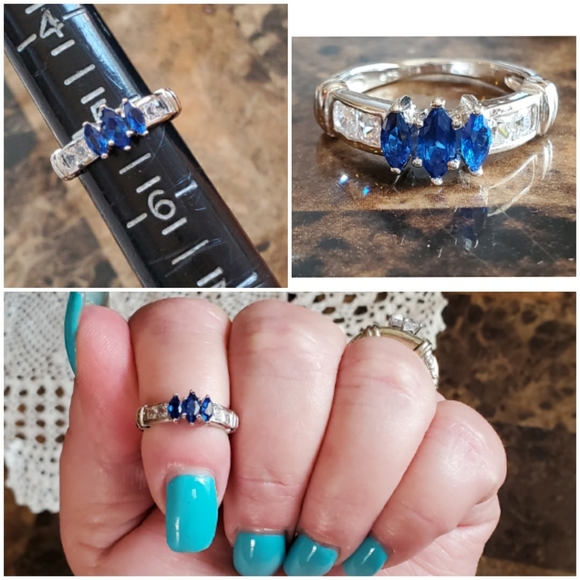 Genuine 2.5ct Blue & White Sapphire Ring Size 5 - Picture 7 of 7